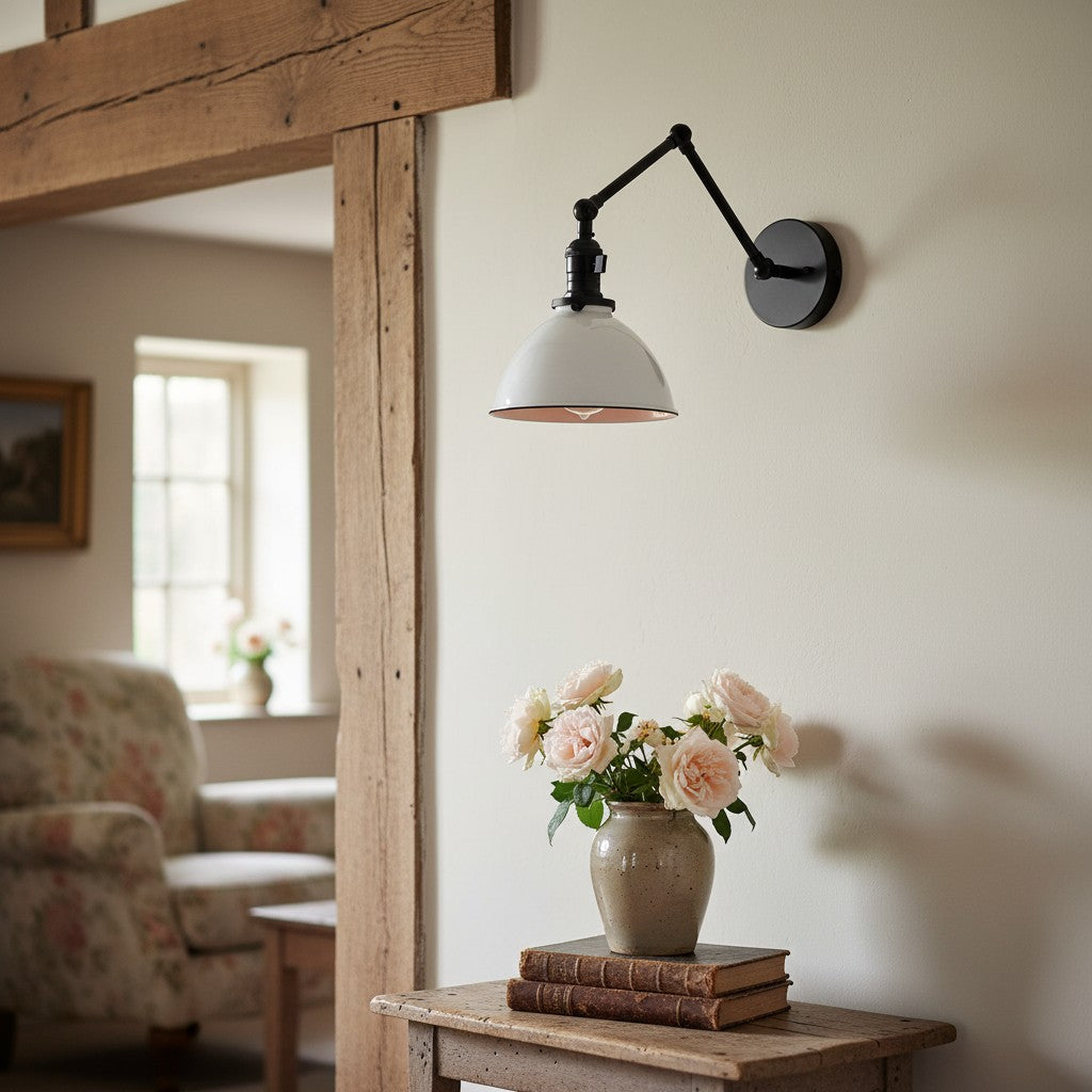 Conique Metal Vintage Industrial Swing Arm Wall Lamp - Adjustable Dome Shade for Study