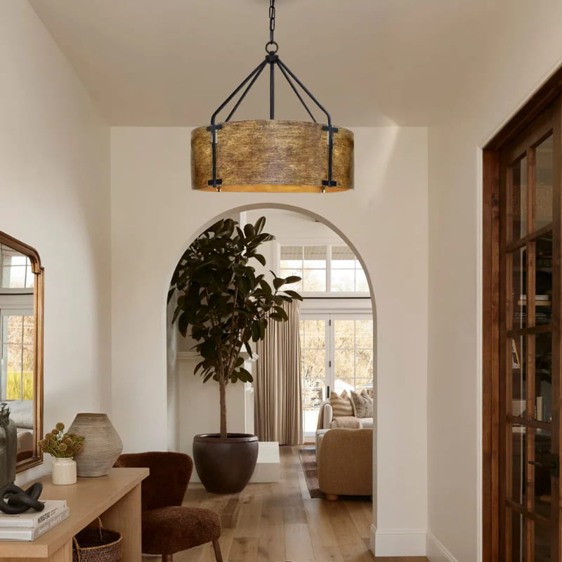 Suspension tambour vintage – Laiton de haute qualité, lumière chaude, installation facile