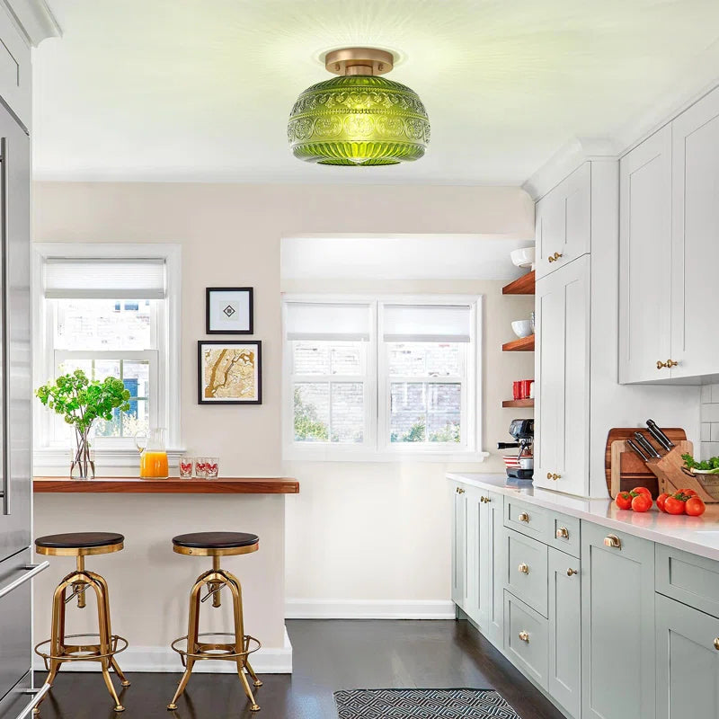 Vintage Clear Green Glass Ceiling Light