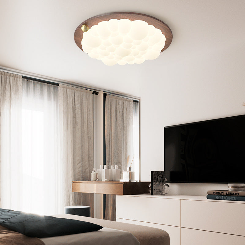 Plafonnier à bulles blanc avec motif céleste en bois vintage pour chambre à coucher