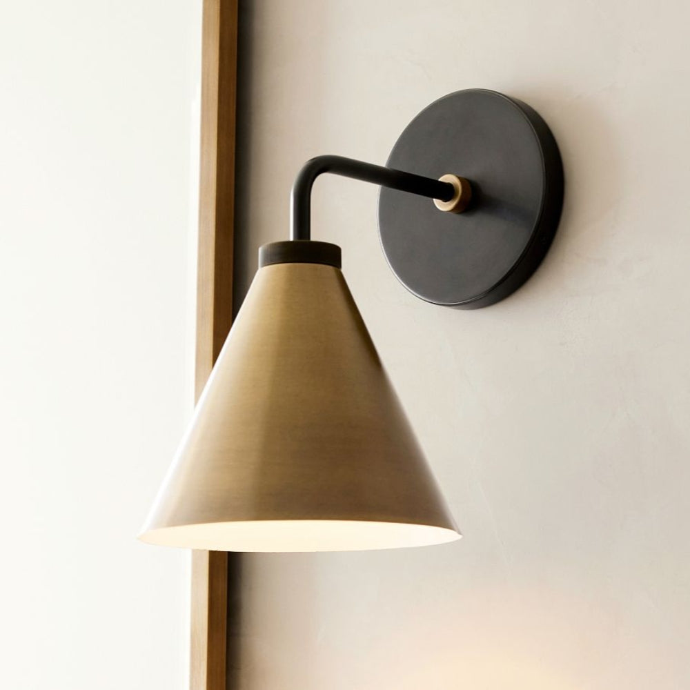 Retro Inspired Metal Cone Wall Light in Matte Black