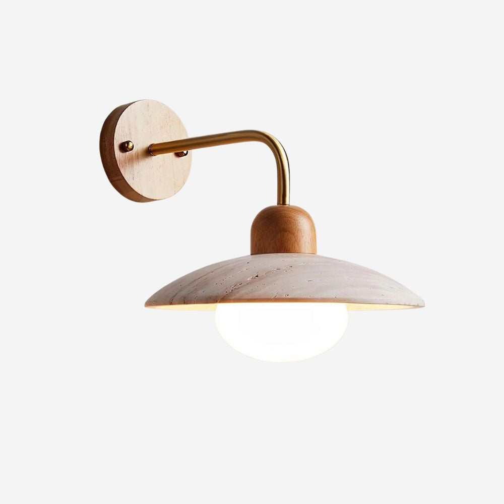 Natural Travertine Wall Sconce - Brushed Brass Metal Base for Bedsides