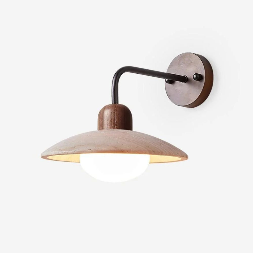 Natural Travertine Wall Sconce - Brushed Brass Metal Base for Bedsides