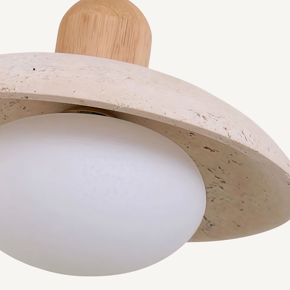 Natural Travertine Wall Sconce - Brushed Brass Metal Base for Bedsides