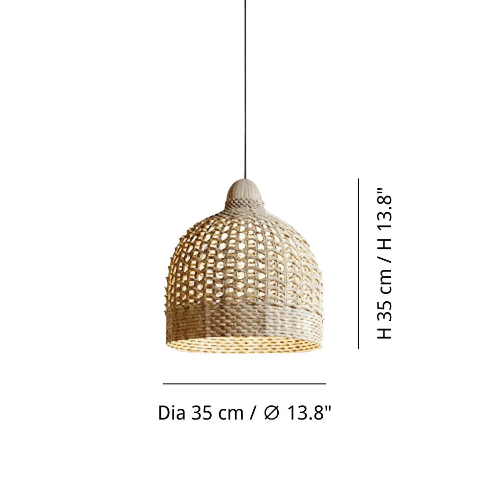 Japanese Bamboo Basket Pendant Light - Woven Rattan Dome for Bedroom