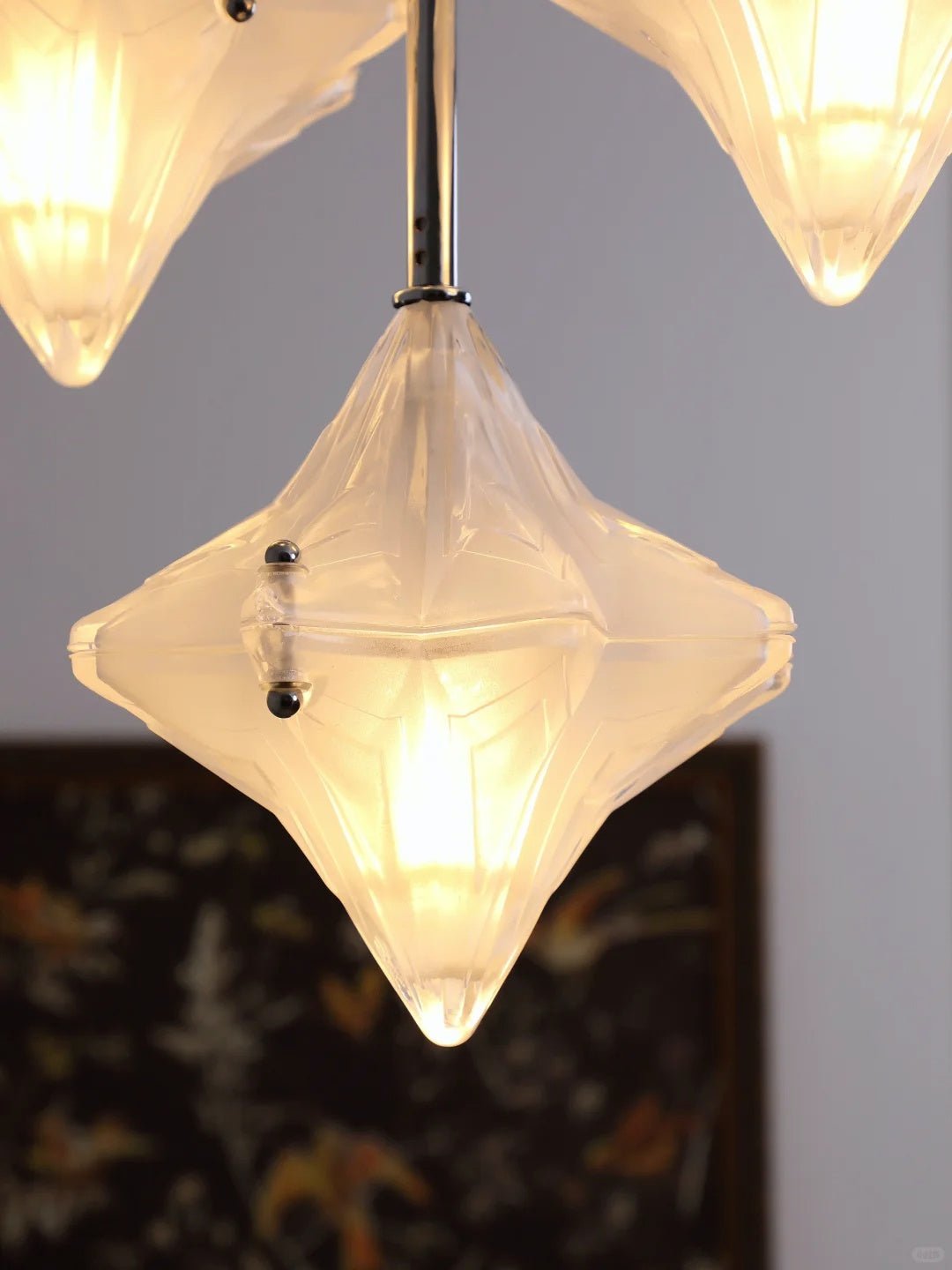 Art Deco Astris Star Chandelier -Frosted Glass Deco Fixture for Dining Room