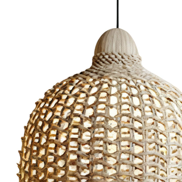 Japanese Bamboo Basket Pendant Light - Woven Rattan Dome for Bedroom