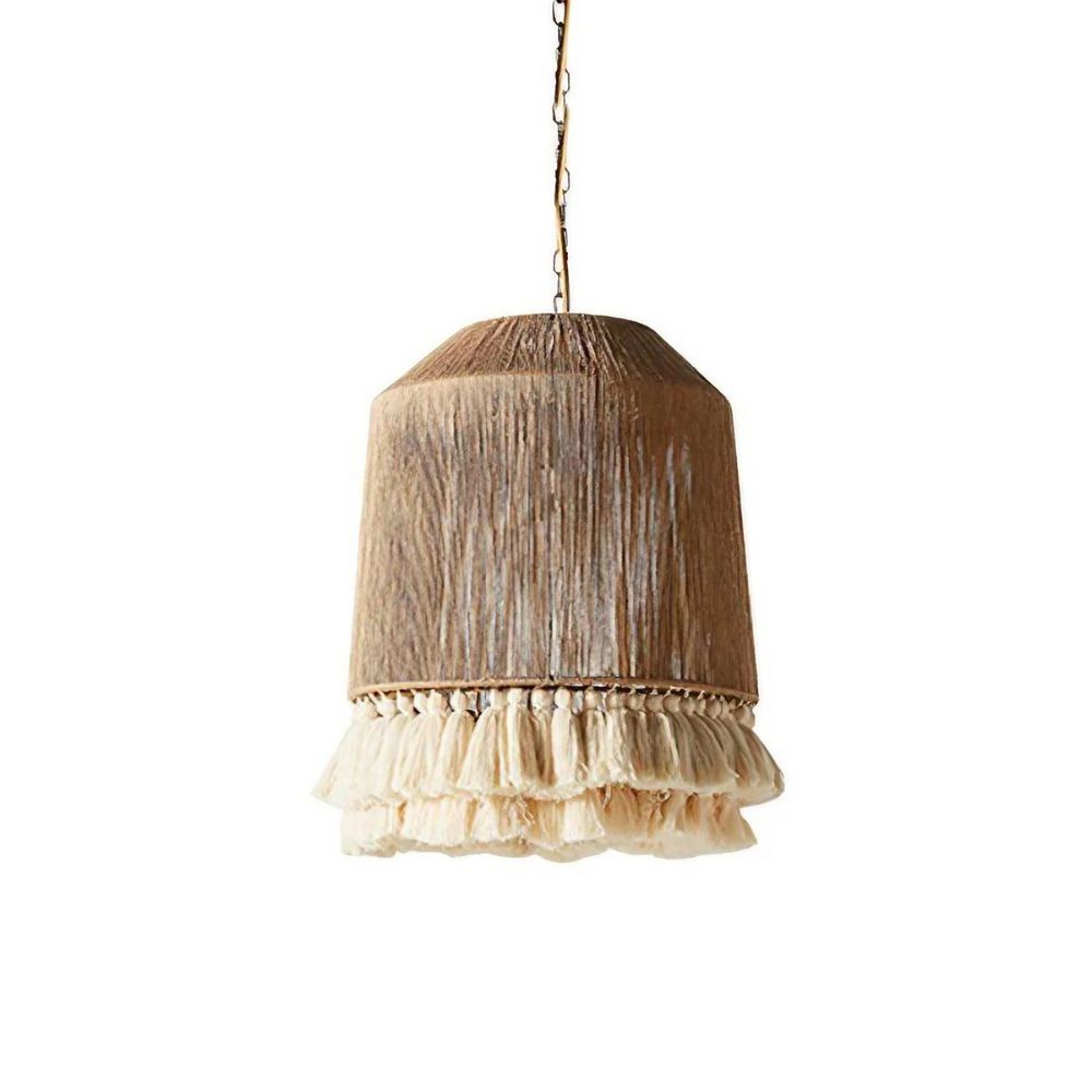 Natural Tassel Pendant Light - Cotton Cage Woven Lamp for Entryway