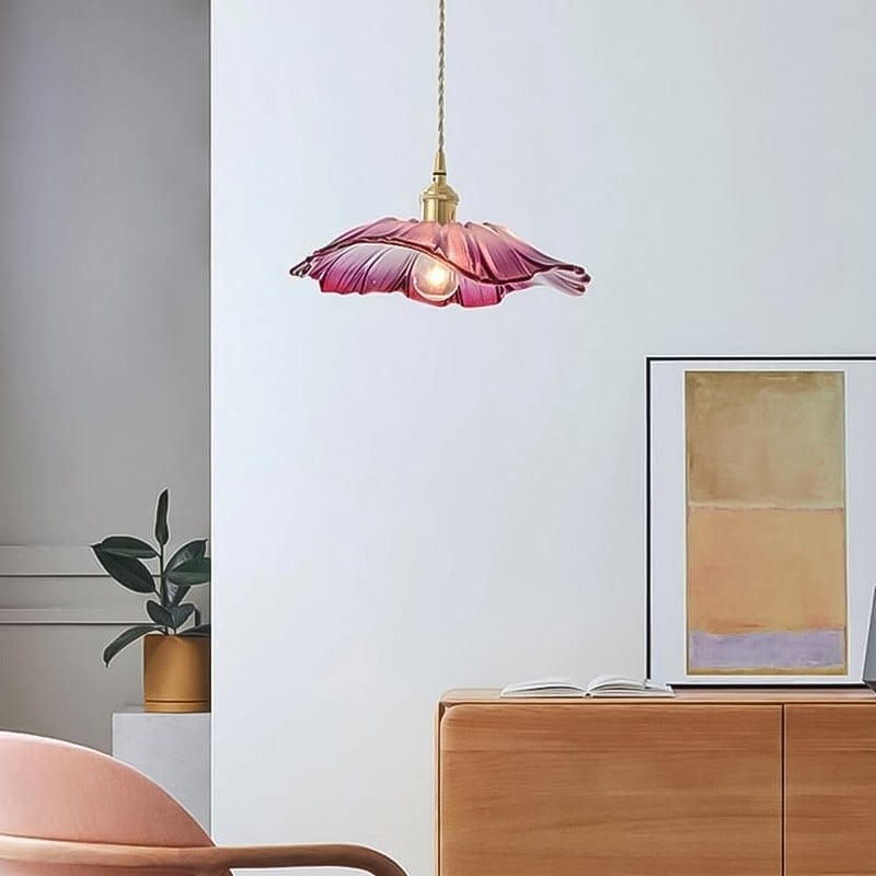 Retro Lotus Glass Pendant Light For bedroom