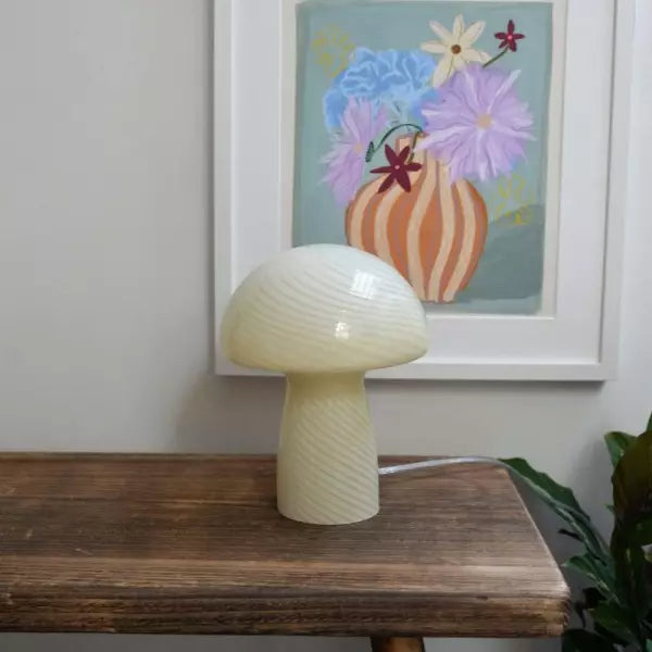 Mushroom Table Lamp – Designer Striped Glass Light for Cozy Spaces