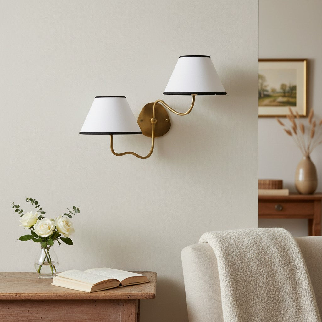 Kulo Fabric Wall Light-Modern Double Arm Linen Wall Sconce for Living Room