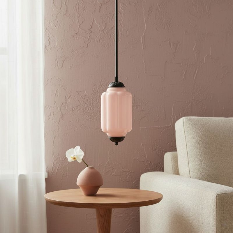 Suspension Eloise en verre laiteux – Lampe vintage fine pour salon