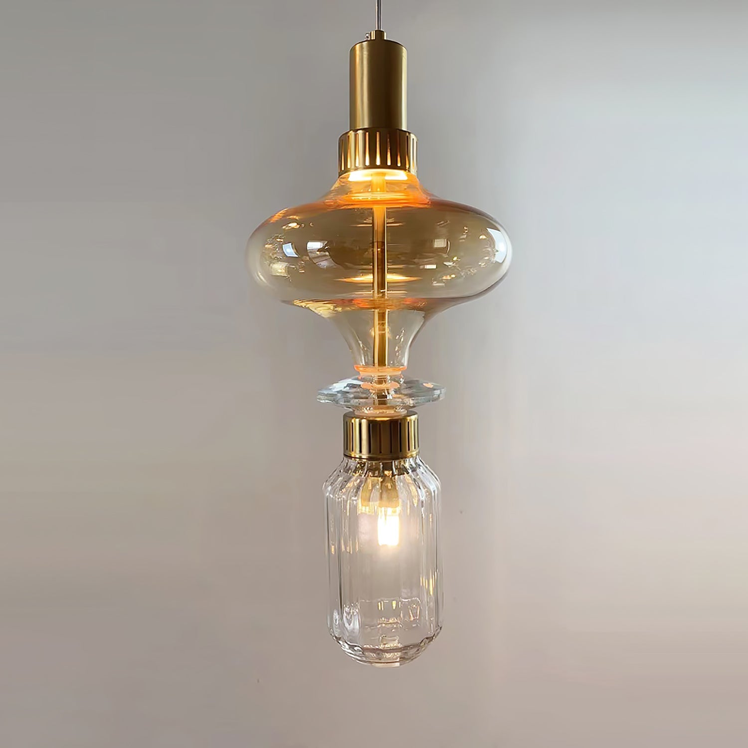 Sleek Hanging Light - Iron Metal Glass Gold Clear Hardwired Atmosphere