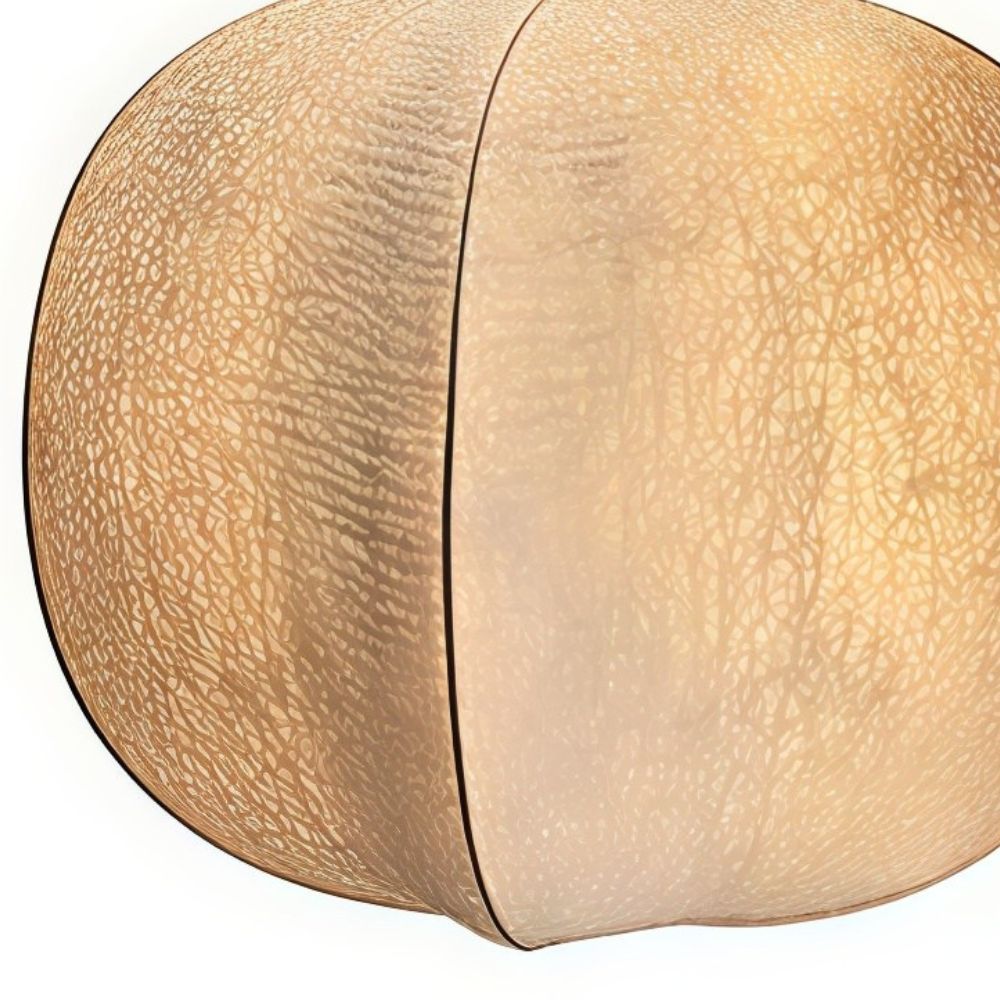 Suspension en soie beige – Lampe lanterne zen en tissu pour salon