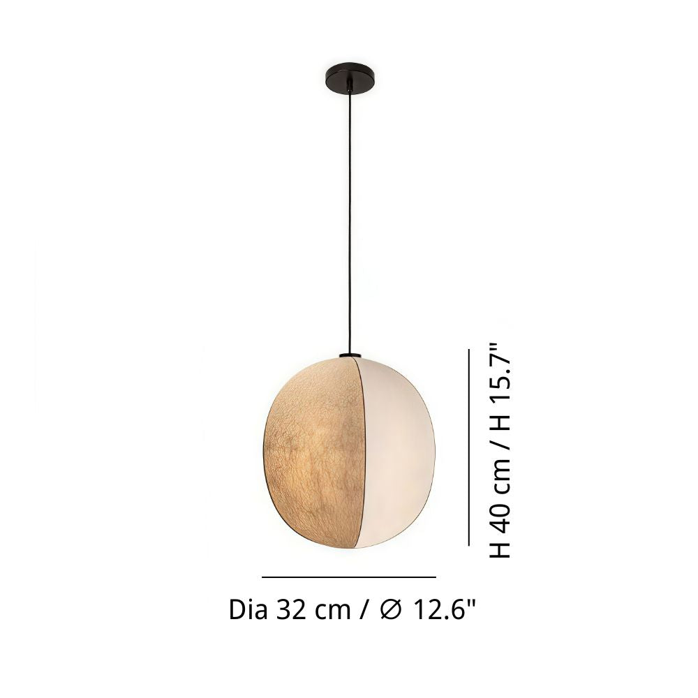 Suspension en soie beige – Lampe lanterne zen en tissu pour salon
