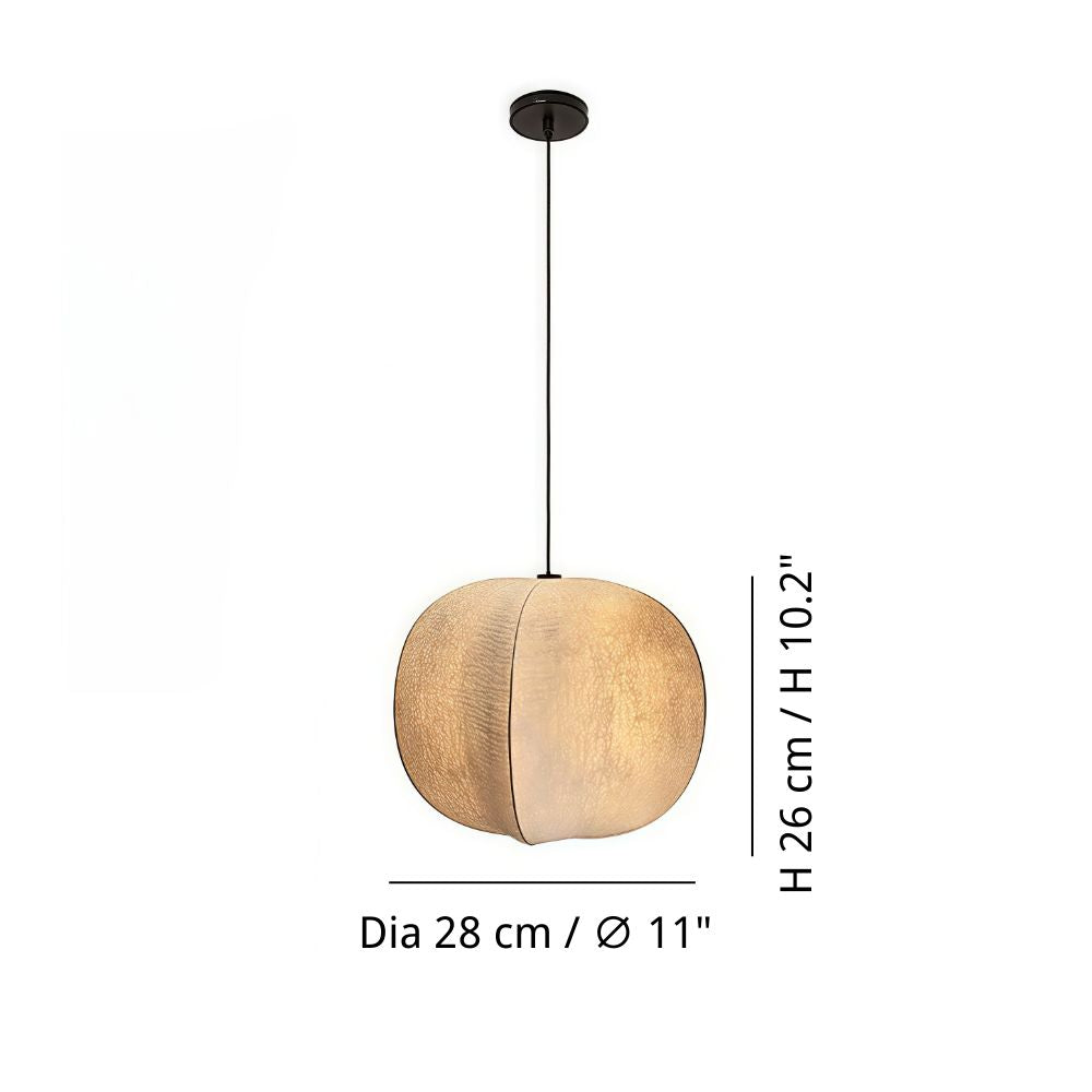 Suspension en soie beige – Lampe lanterne zen en tissu pour salon