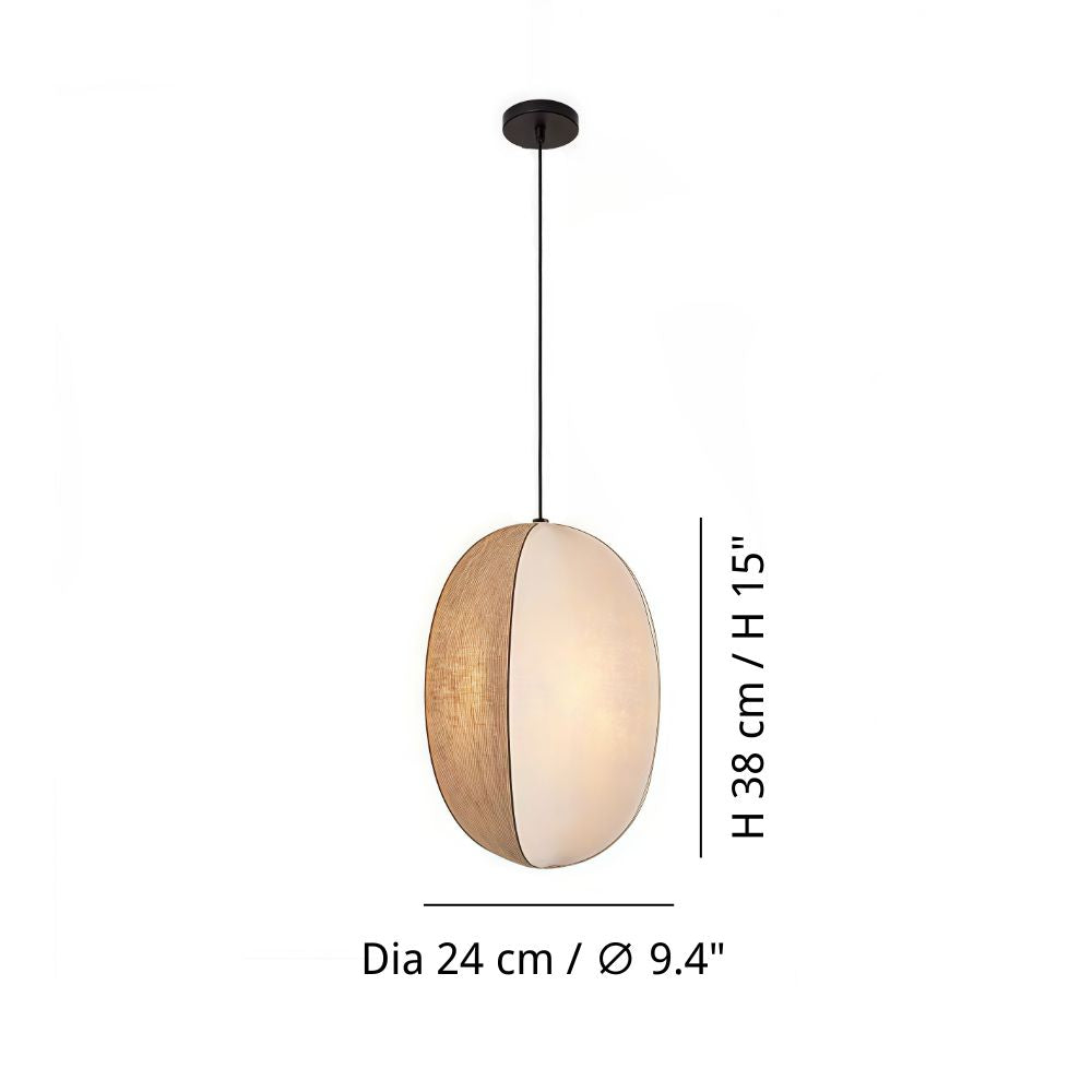 Suspension en soie beige – Lampe lanterne zen en tissu pour salon