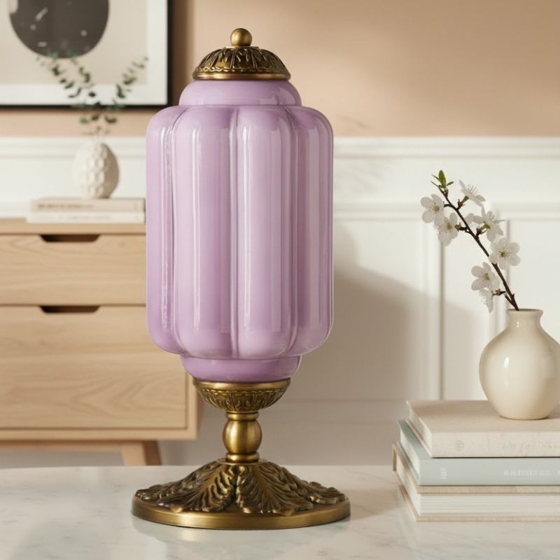 Lampe de table vintage Eloise en verre laiteux – Lampe de bureau LED en métal pour chambre