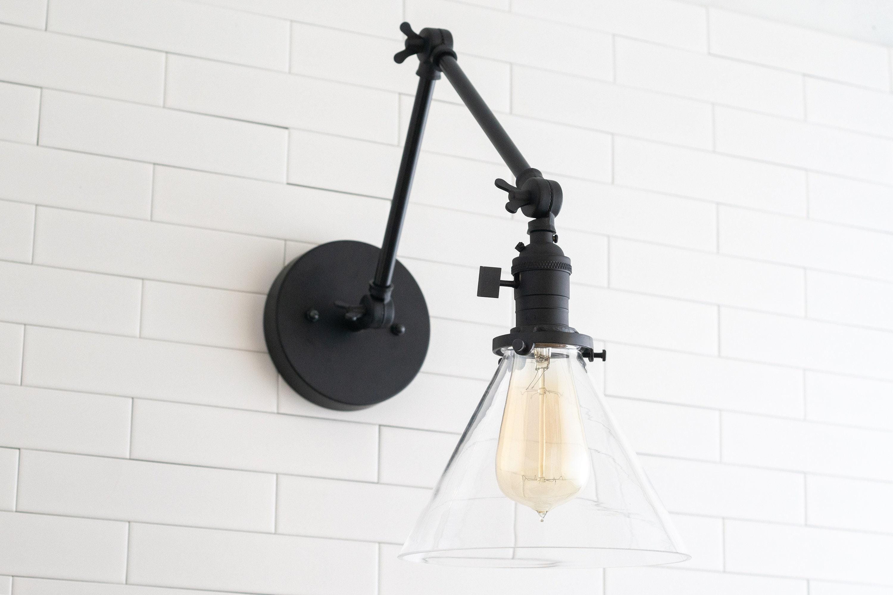 Conique Metal Industrial Wall Sconce with Adjustable Arm - Vintage Glass Cone Shade