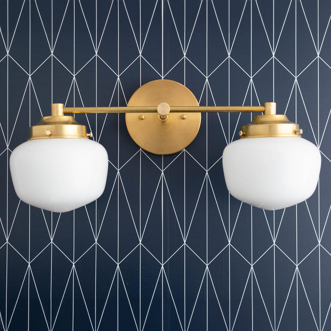 Opalume Glass Art Deco Vanity Light - Bathroom Wall Sconce with White Glass Shades
