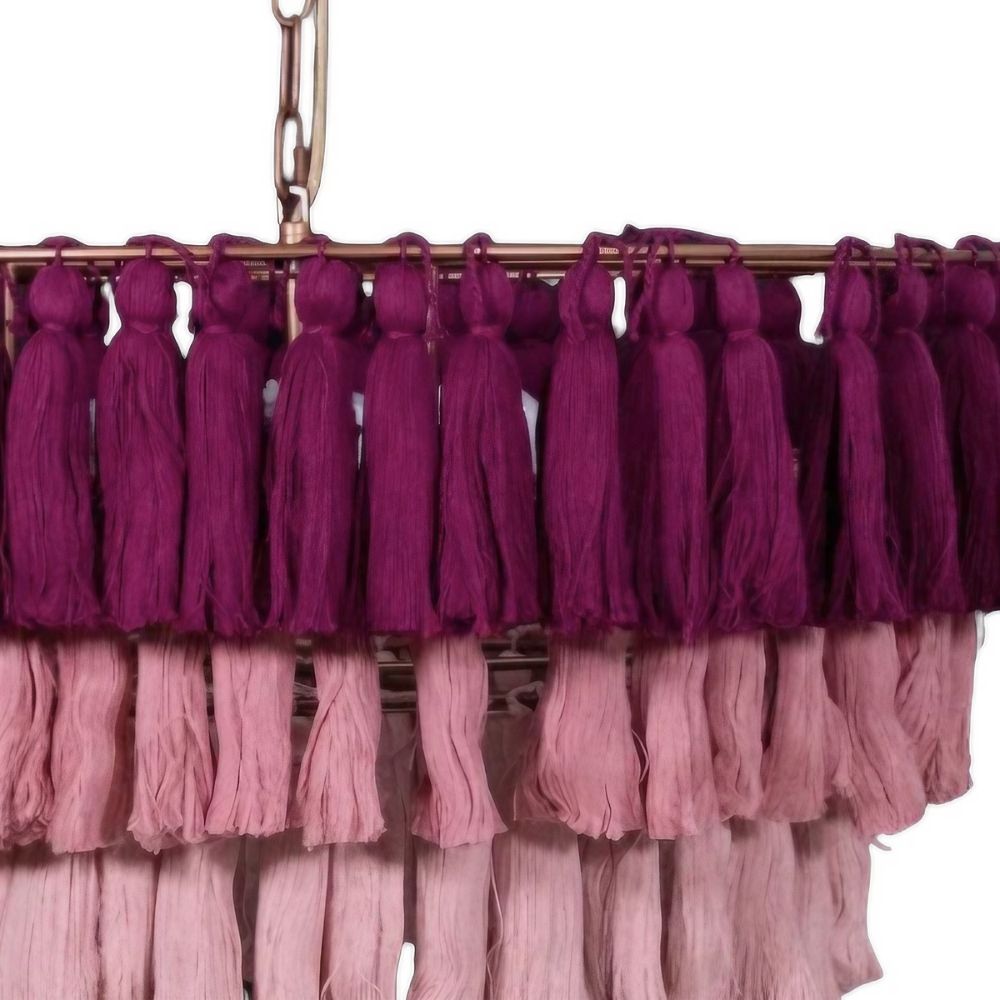 Boho Tiered Fringe Chandelier - Pink Tassel Chandelier for Living Room