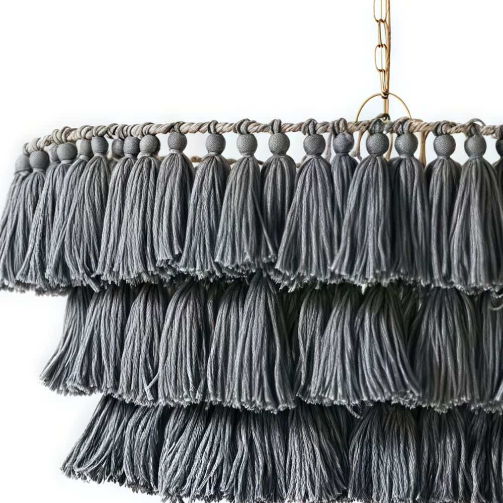 Boho Tiered Fringe Chandelier - Pink Tassel Chandelier for Living Room
