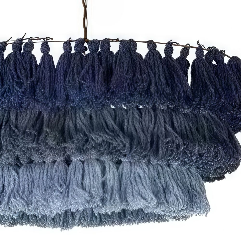 Boho Tiered Fringe Chandelier - Pink Tassel Chandelier for Living Room