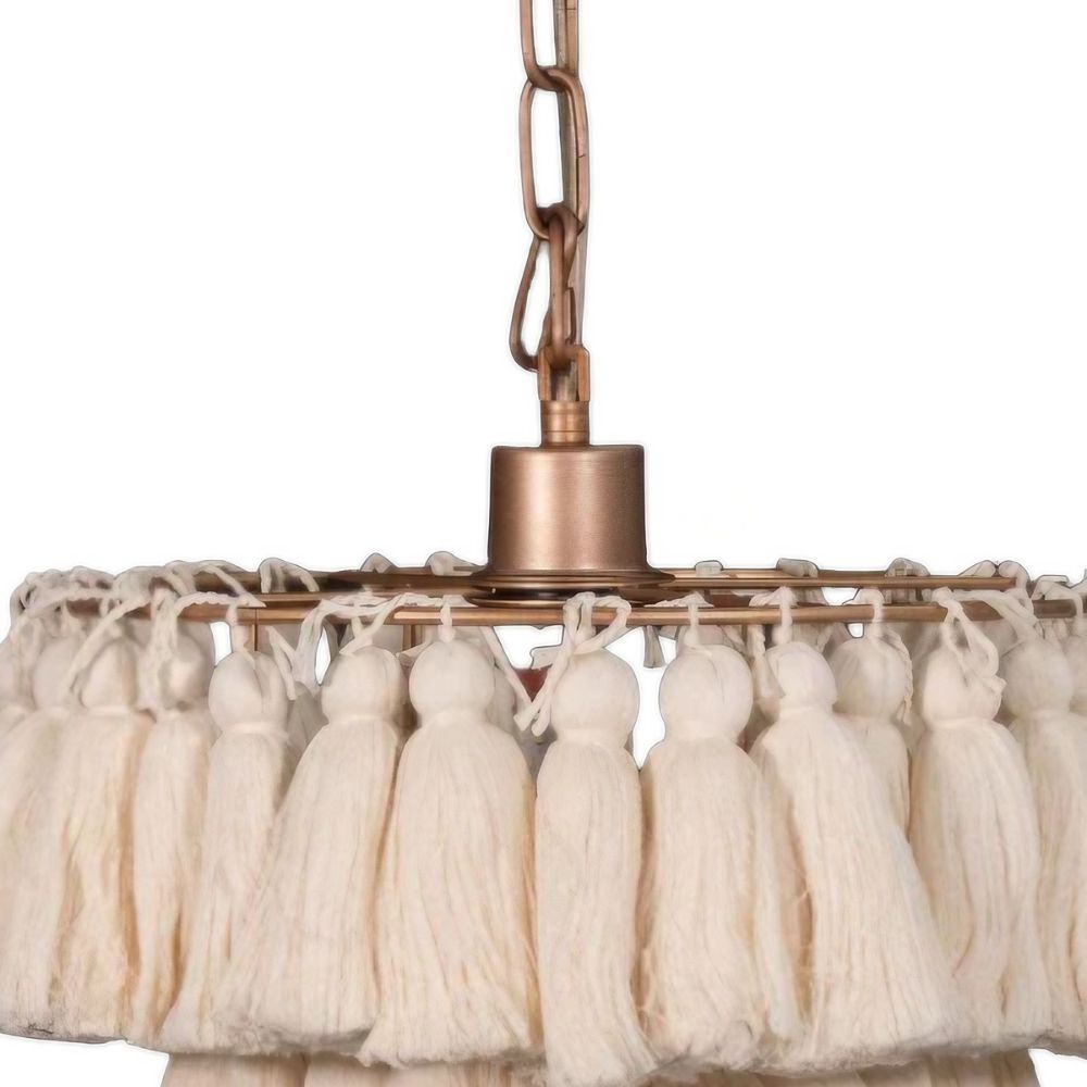 Boho Tiered Fringe Chandelier - Pink Tassel Chandelier for Living Room