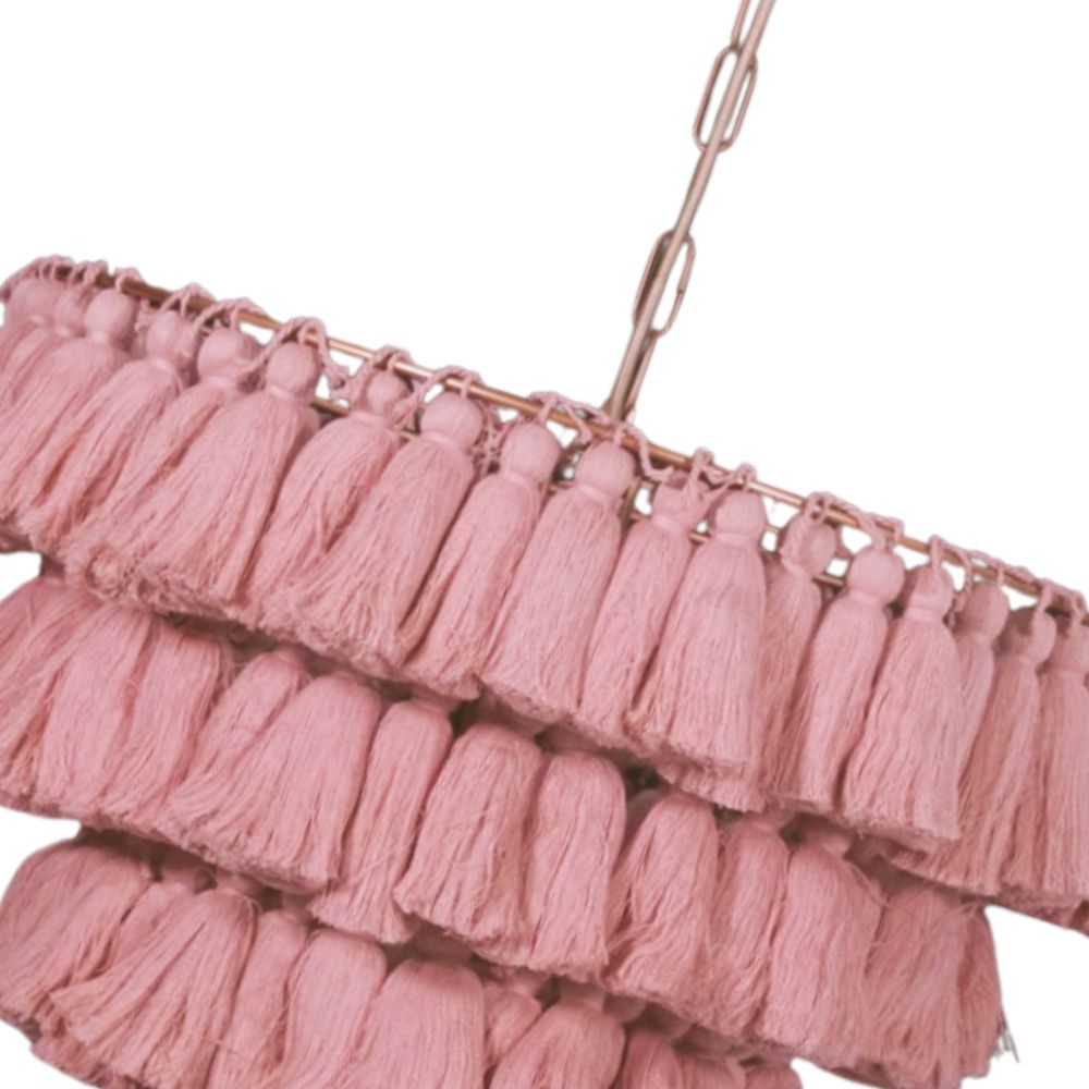 Boho Tiered Fringe Chandelier - Pink Tassel Chandelier for Living Room