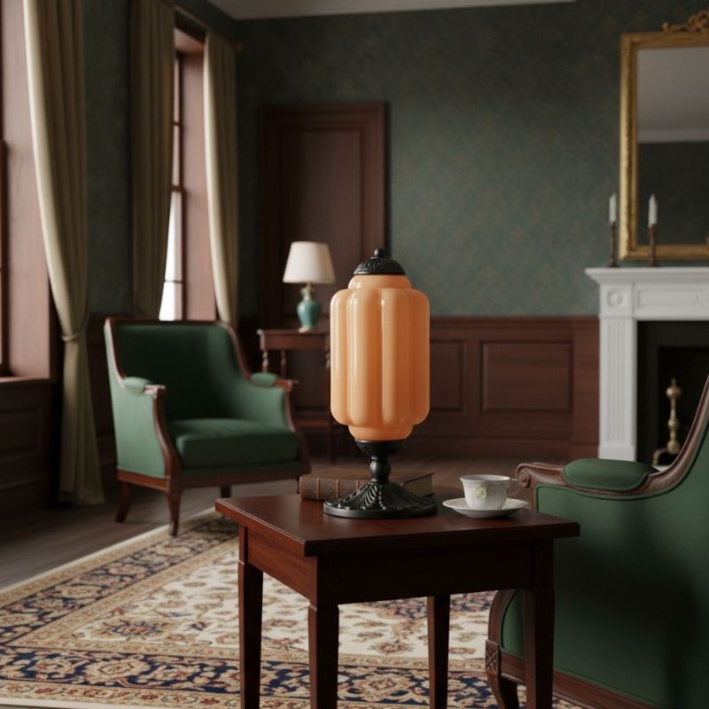 Lampe de table vintage Eloise en verre laiteux – Lampe de bureau LED en métal pour chambre