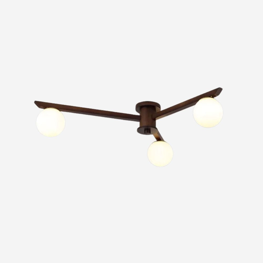 Wood Sputnik Ceiling Lamp - Modern Glass Orb LED Light for Dining Room