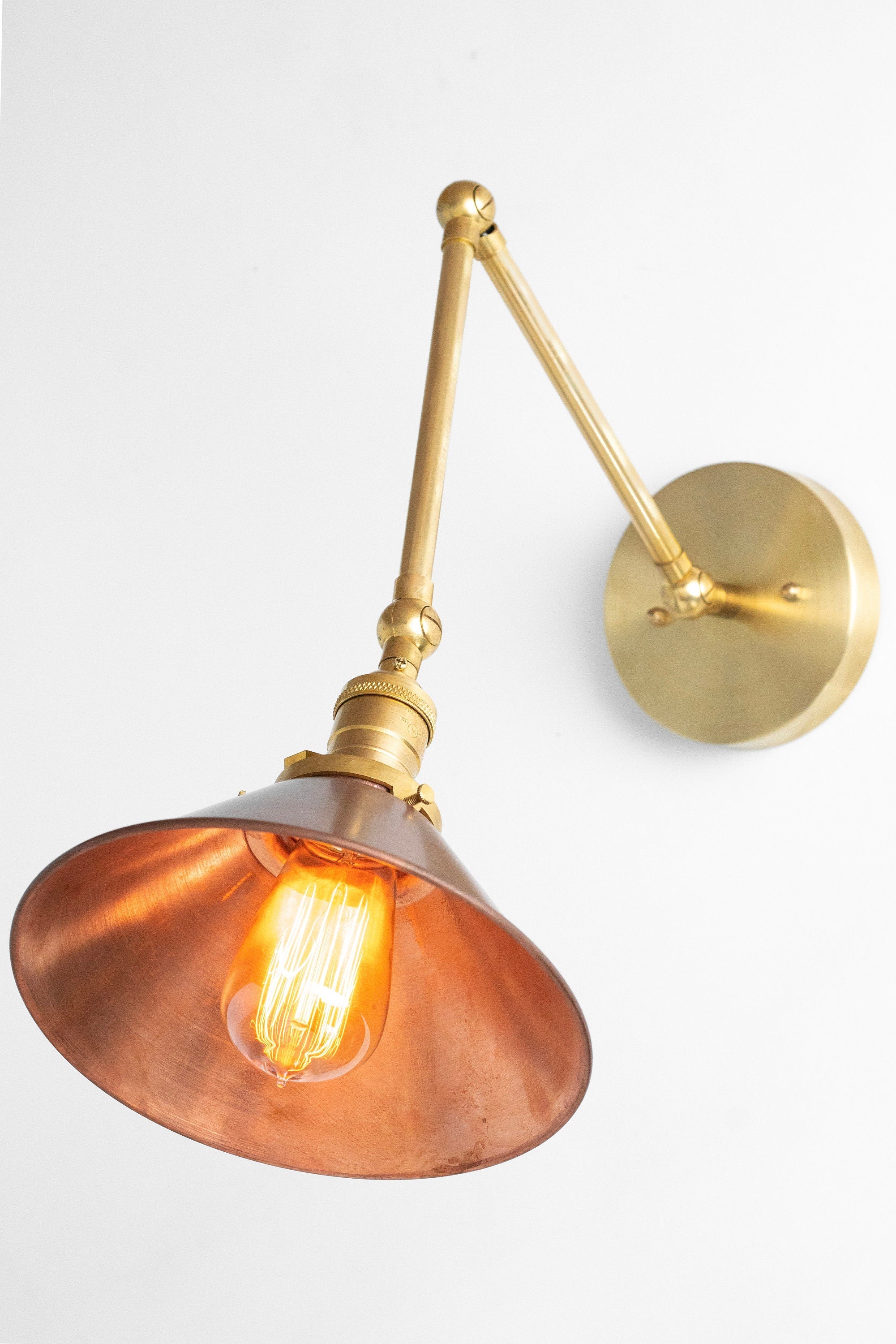 Conique Metal Industrial Wall Sconce with Adjustable Arm - Vintage Copper Cone Shade for Task Lighting