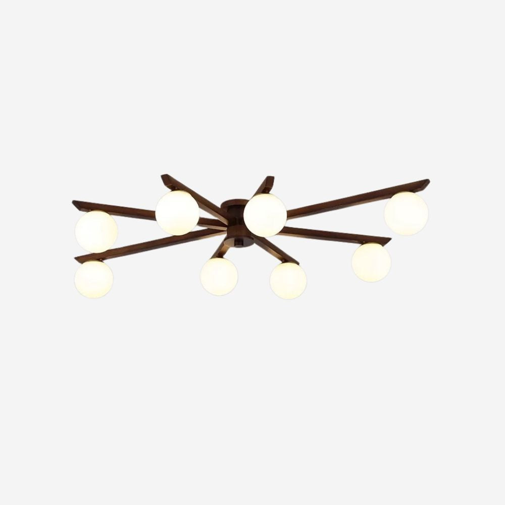 Wood Sputnik Ceiling Lamp - Modern Glass Orb LED Light for Dining Room
