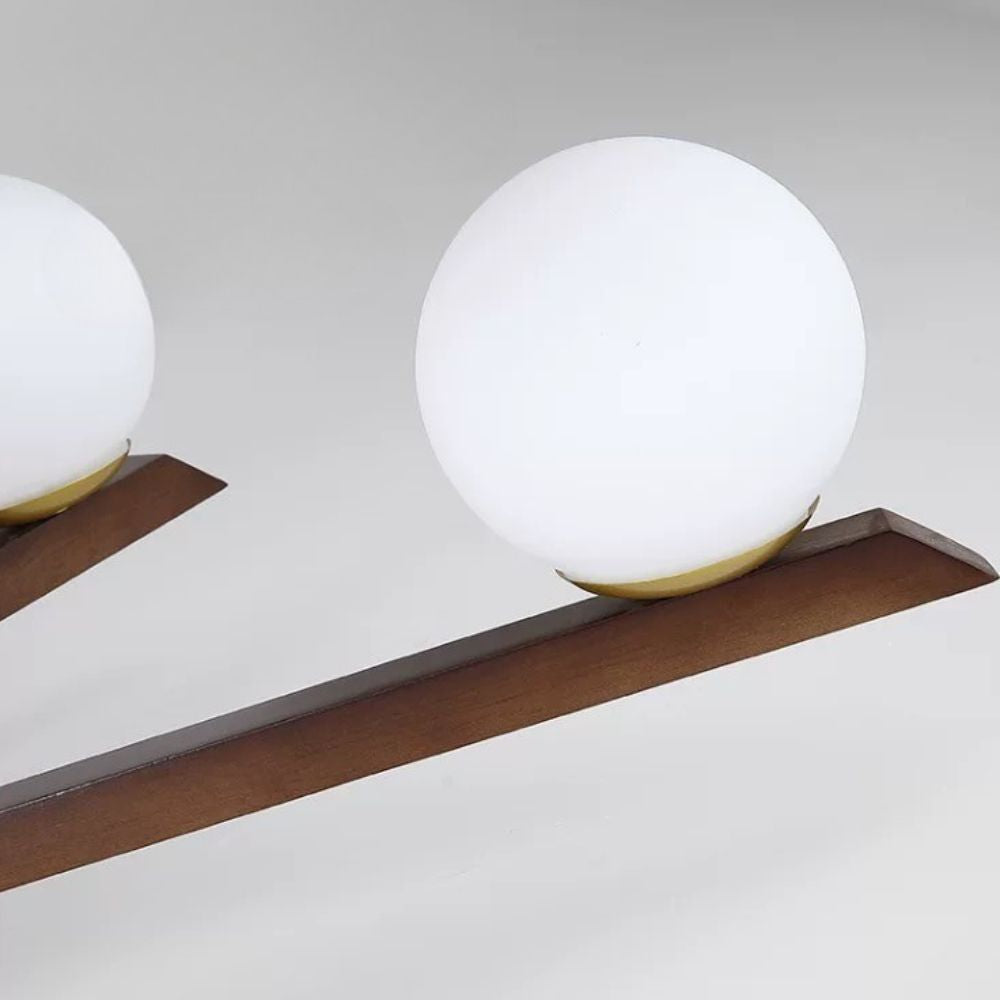 Wood Sputnik Ceiling Lamp - Modern Glass Orb LED Light for Dining Room