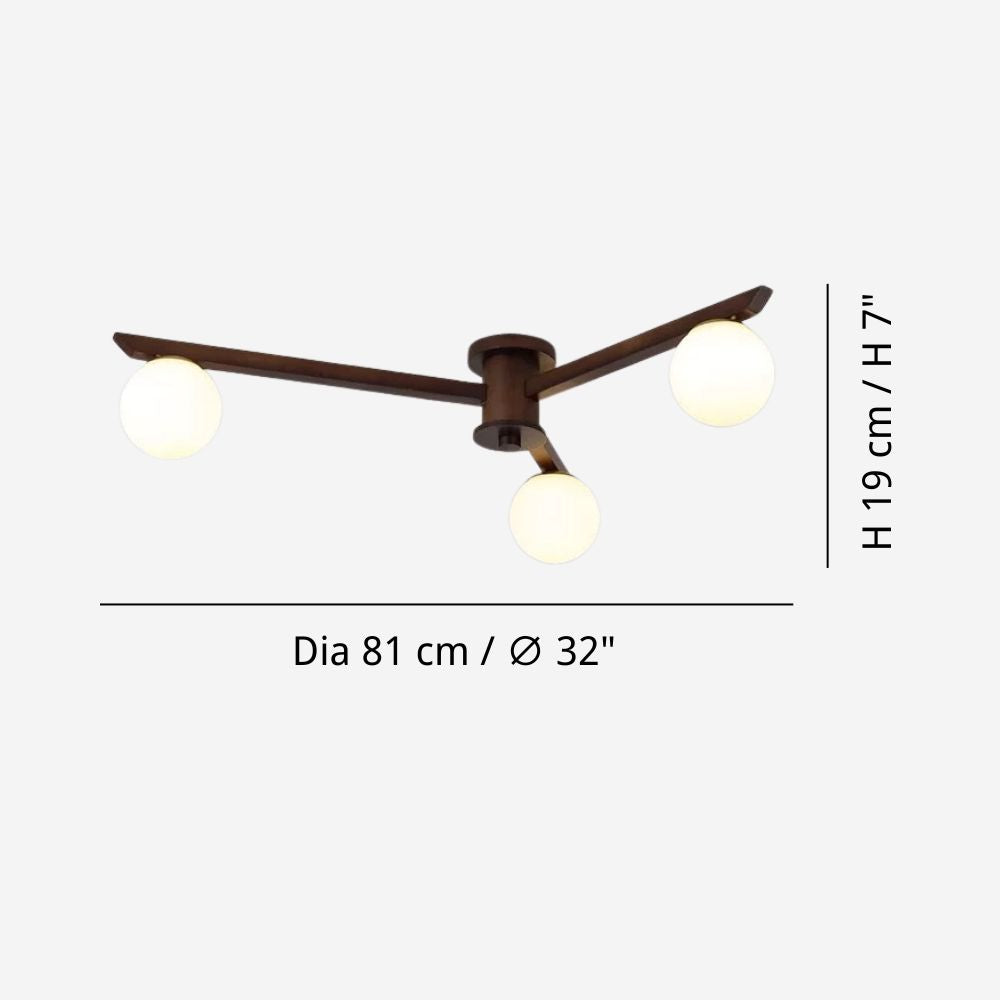 Wood Sputnik Ceiling Lamp - Modern Glass Orb LED Light for Dining Room