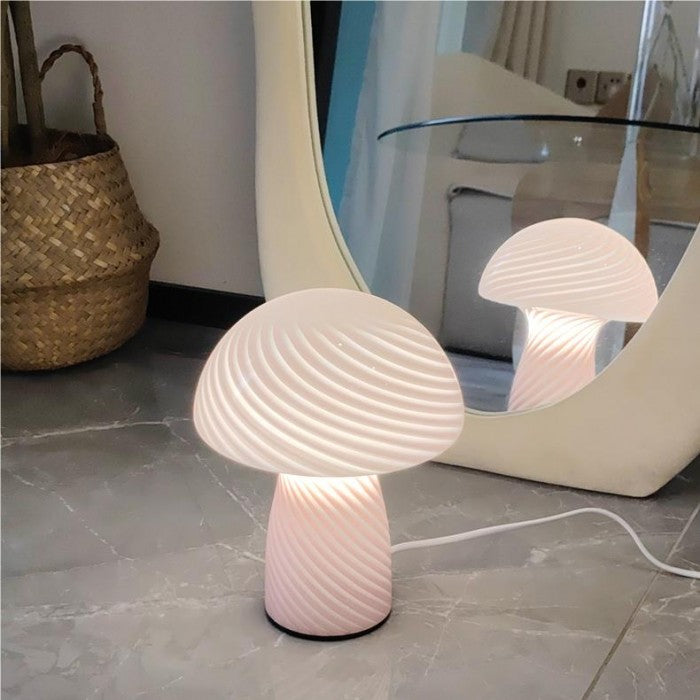 Mushroom Table Lamp – Designer Striped Glass Light for Cozy Spaces
