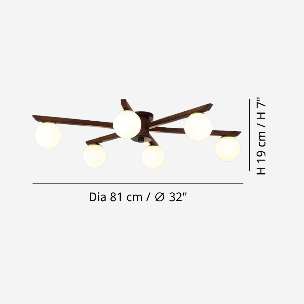 Wood Sputnik Ceiling Lamp - Modern Glass Orb LED Light for Dining Room