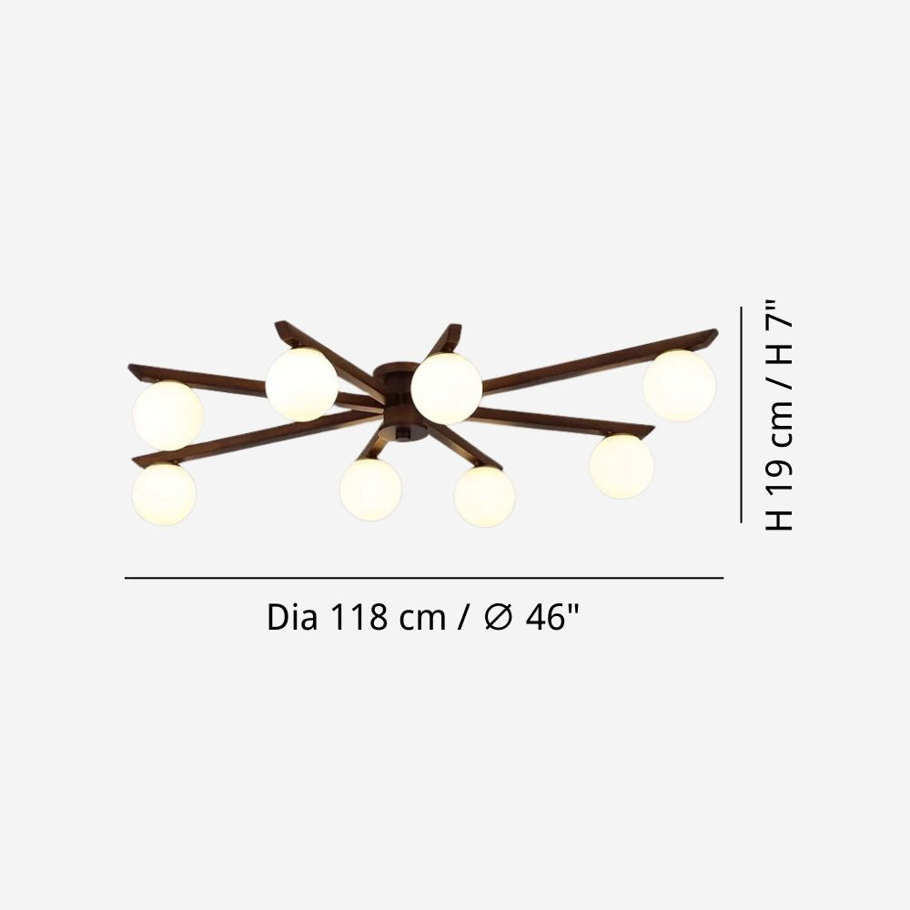 Wood Sputnik Ceiling Lamp - Modern Glass Orb LED Light for Dining Room