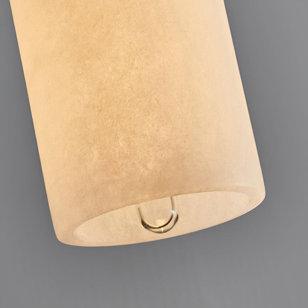 Mid Century Brass Pendant Light - Cylindrical Alabaster Bedside Lamp