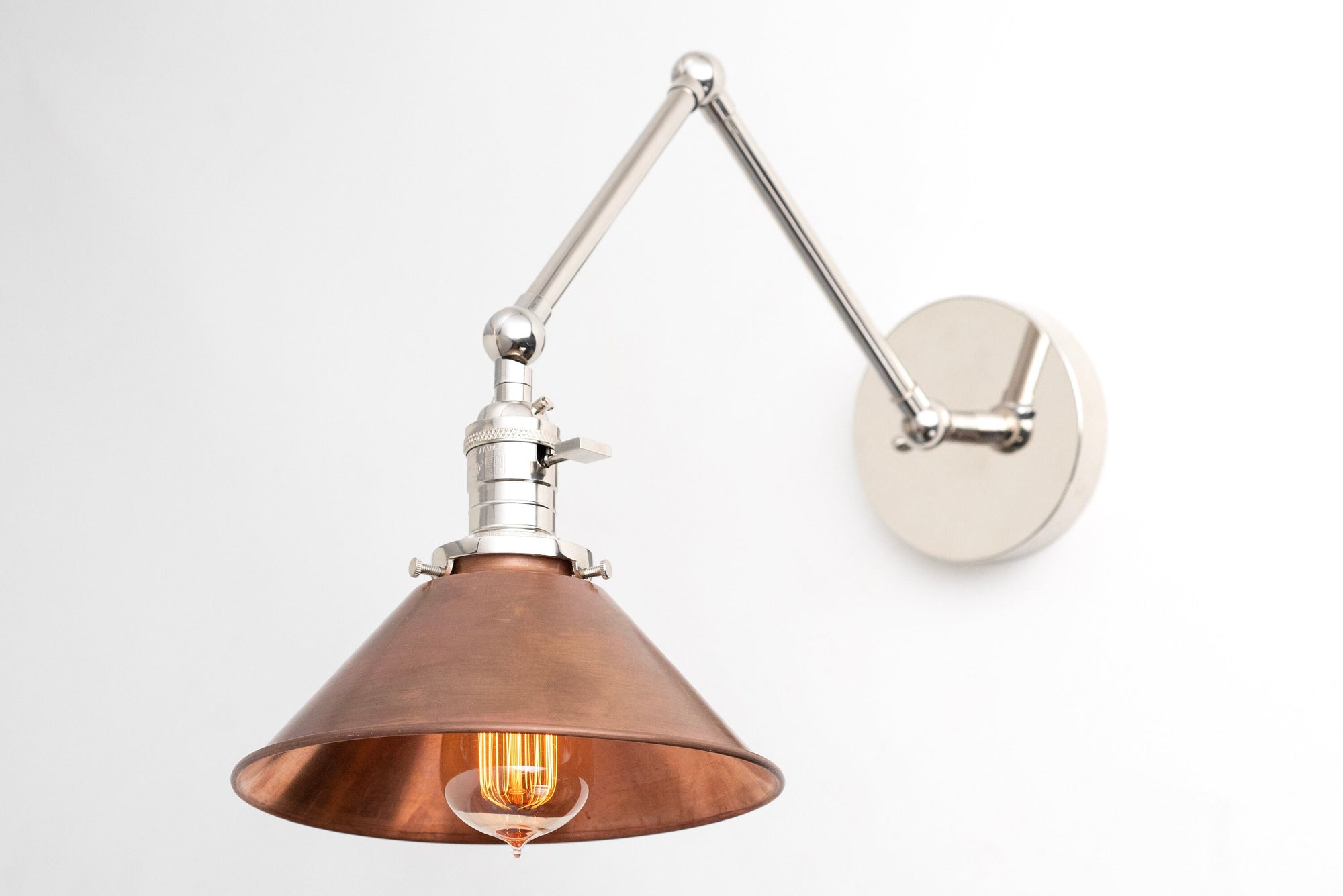 Conique Metal Industrial Wall Sconce with Adjustable Arm - Vintage Copper Cone Shade for Task Lighting
