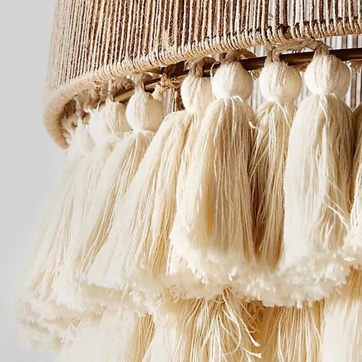 Boho Tassel Pendant Light - Circle Cotton Chandelier for Dining Room