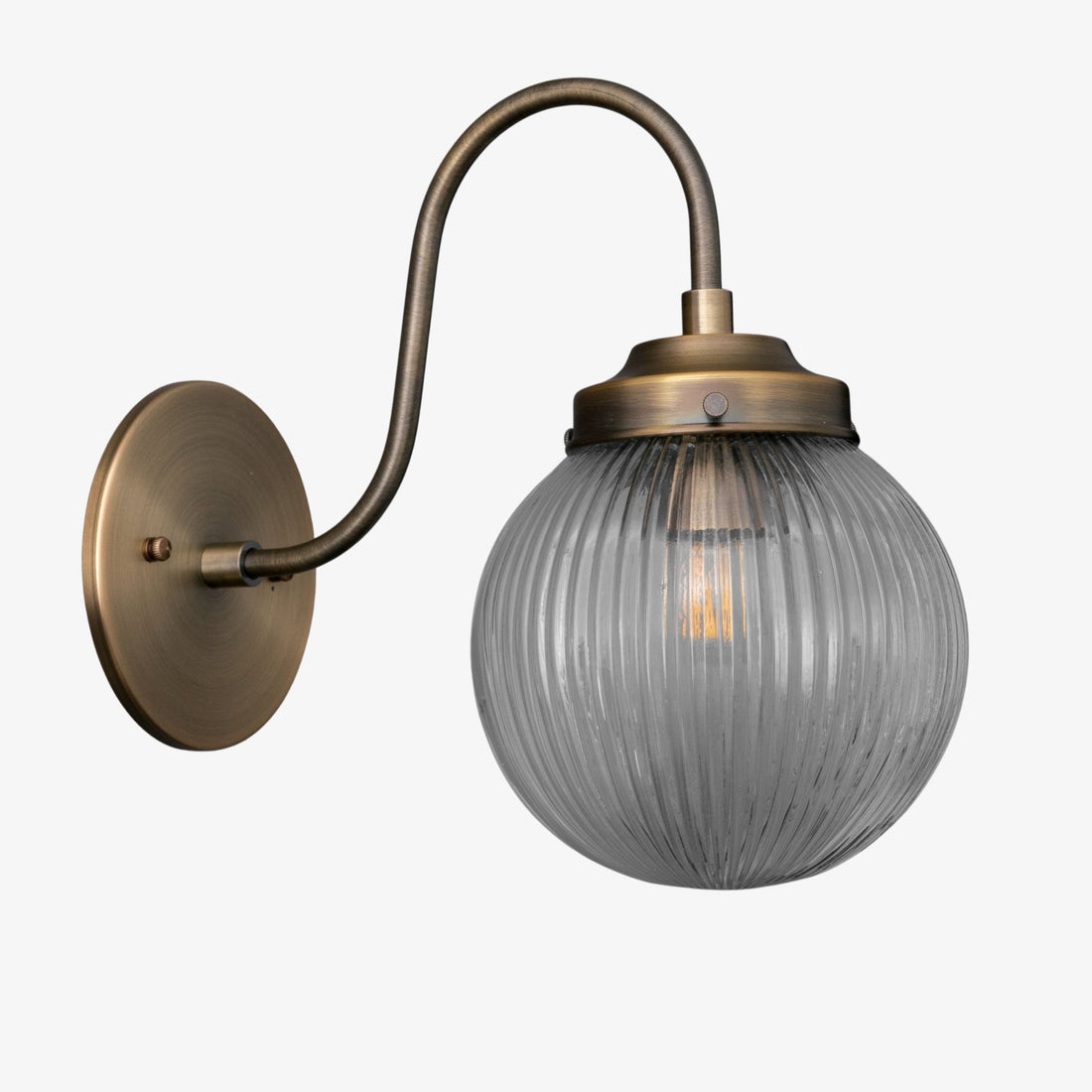Glorica Glass Aged Brass Wall Sconce - Ribbed Glass Shade Industrial Style Lighting