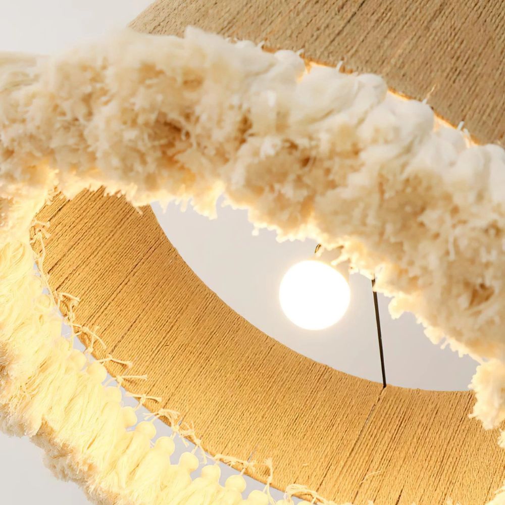 Boho Tassel Pendant Light - Circle Cotton Chandelier for Dining Room