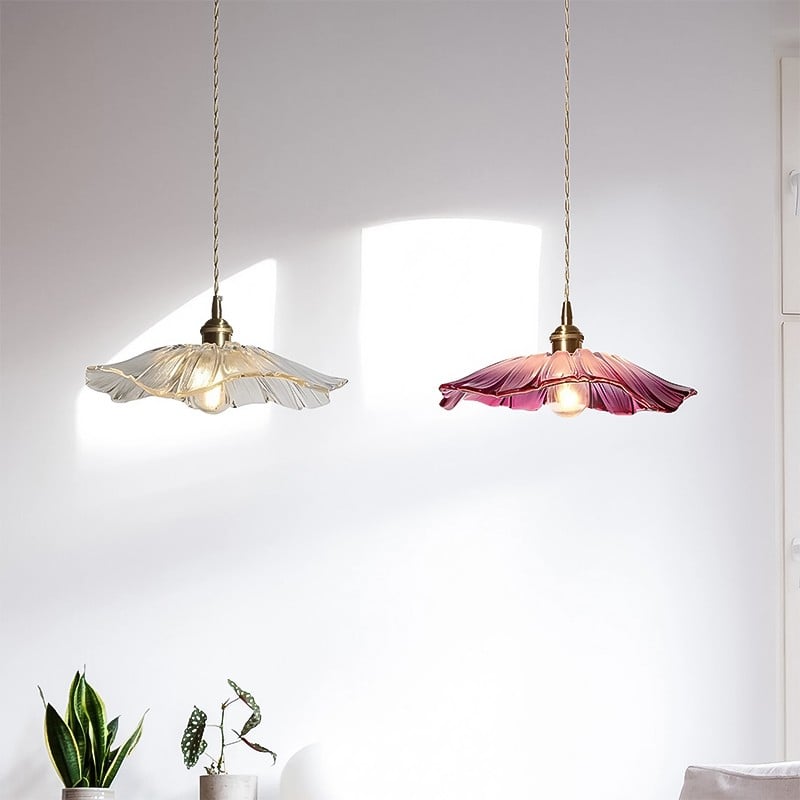 Retro Lotus Glass Pendant Light For bedroom