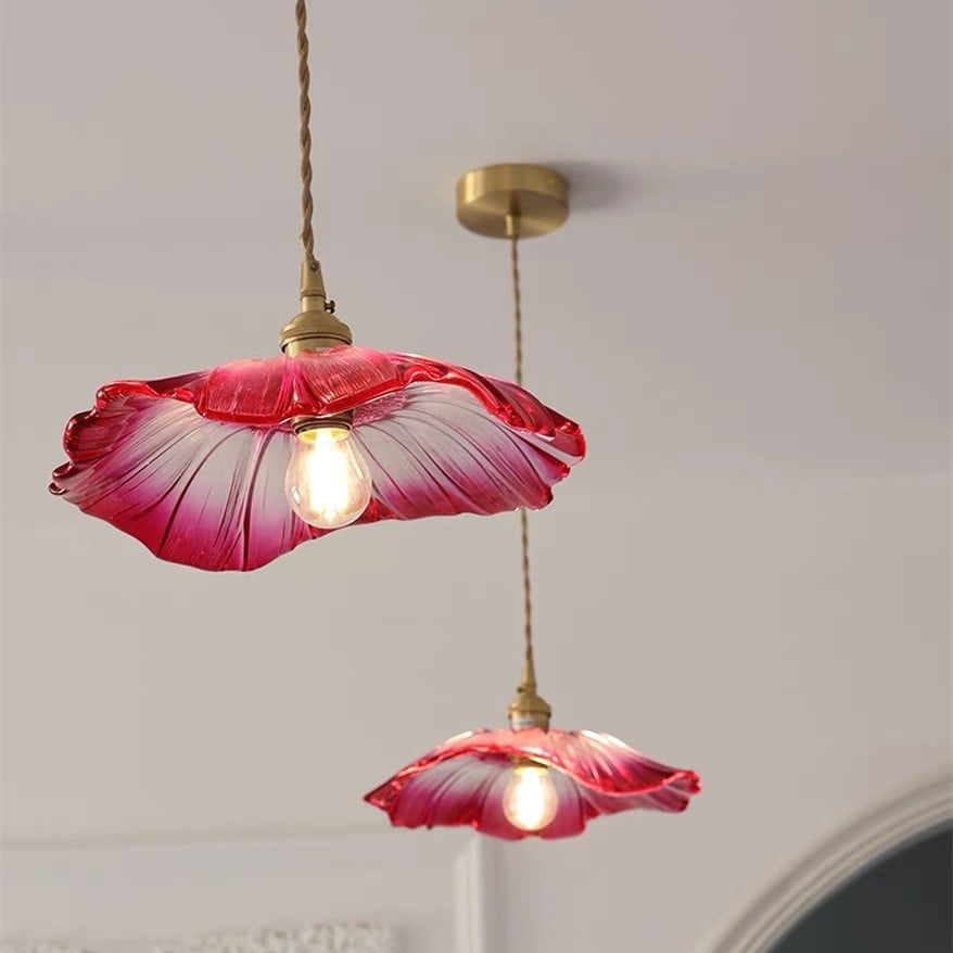 Retro Lotus Glass Pendant Light For bedroom