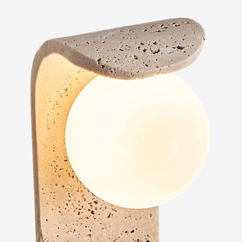 Curved Travertine Wall Light - Natural Glass Ball Sconce for Bedrooom
