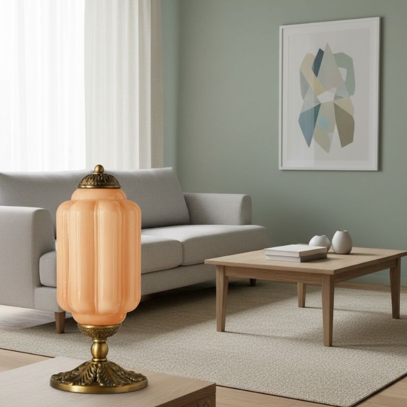 Lampe de table vintage Eloise en verre laiteux – Lampe de bureau LED en métal pour chambre