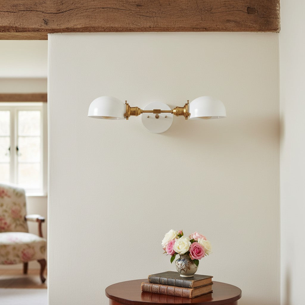 Ornato Luxe Mid-Century Vanity Light - Brass Bathroom Fixture with Opal Glass