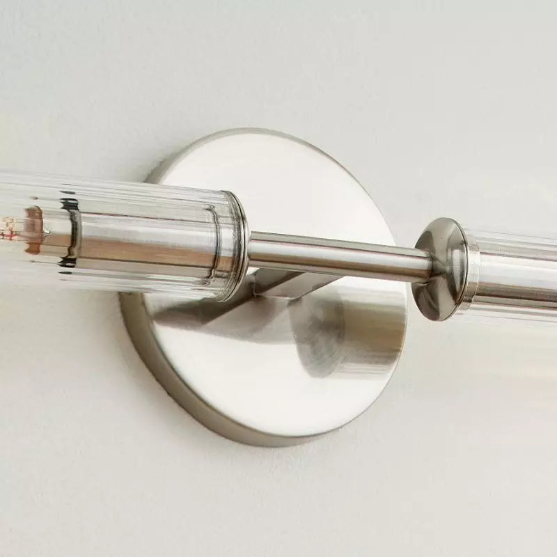 Alice Rustic Transparent Cooper Ribbed Glass Double Tube Sconce