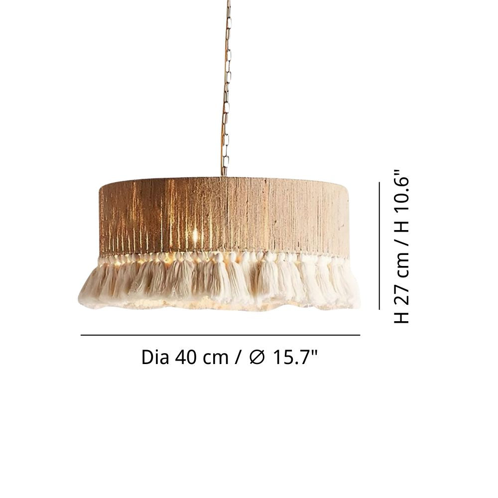 Boho Tassel Pendant Light - Circle Cotton Chandelier for Dining Room